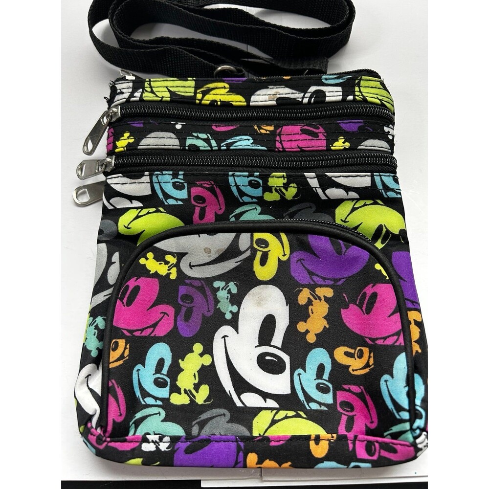 Disney Black & Multi Color Mickey Faces Crossbody Bag